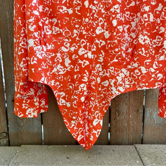 NINE WEST Women’s Orange White Floral Print Blouse Shirt Front Tie Size Large - Picture 7 of 11